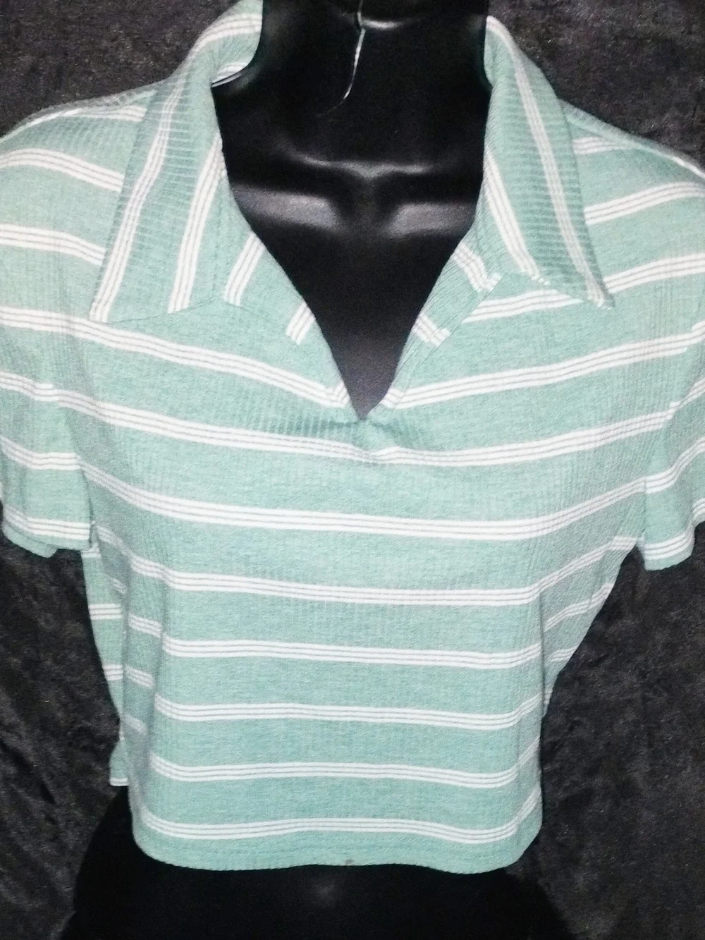 SHEIN Mint Green & White Striped Cropped Collared Top - Picture 3 of 8